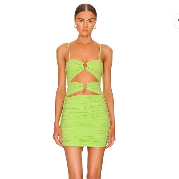 superdown green mini dress Superdown Green Front Cut-out Hollie Strapless Mini Dress Size XL